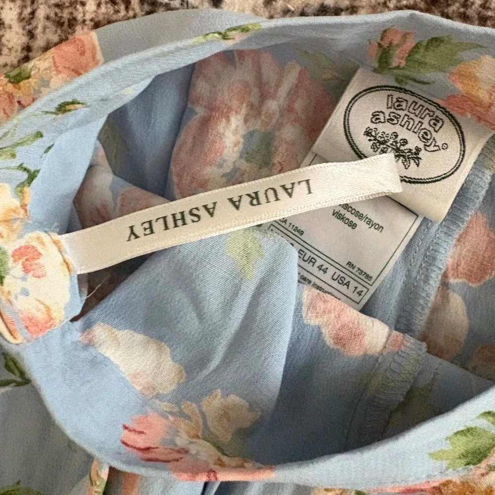Laura Ashley Floral Blue Pleated Maxi Skirt Size 14